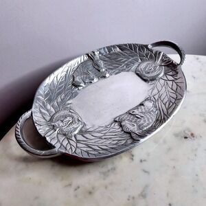 Cast aluminum bunny rabbit oval tray with handles Easter Spring Serveware Decor